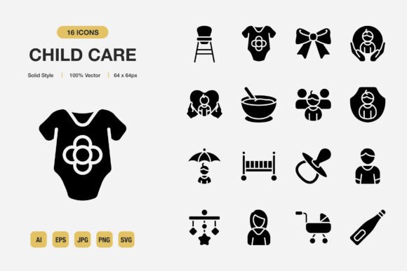 Child Care Solid Icons: A Visual Asset Set Evaluation