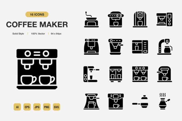 Coffee Maker Solid Icons Collection
