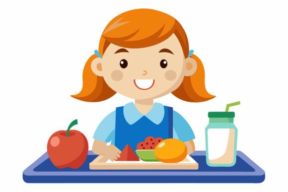 Cute Little Girl Eating Healthy Food: A Vector Illustration for Authentic Messaging