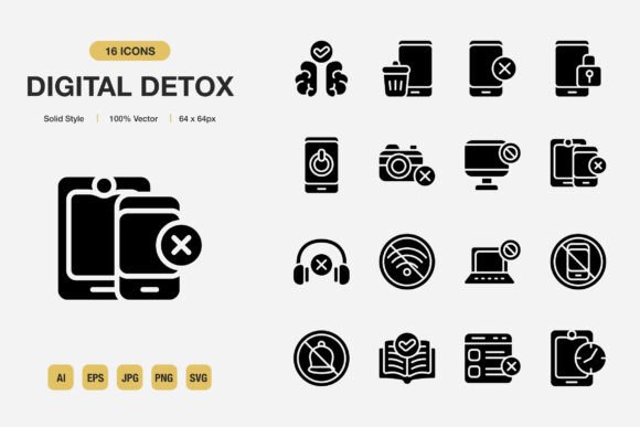 Digital Detox Solid Icons: Elevating Visual Communication with Minimalist Precision