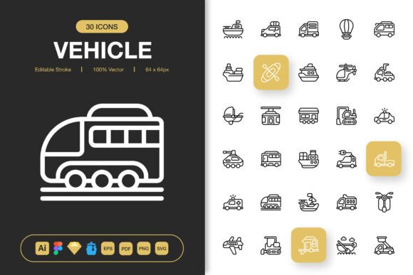 Elevate Your Projects with a High-Quality Vehicle Icon Set