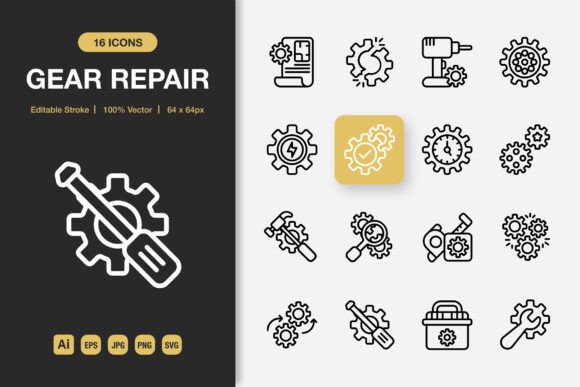 Gear Repair Outline Icons: A Toolkit for Communicating Maintenance and Progress
