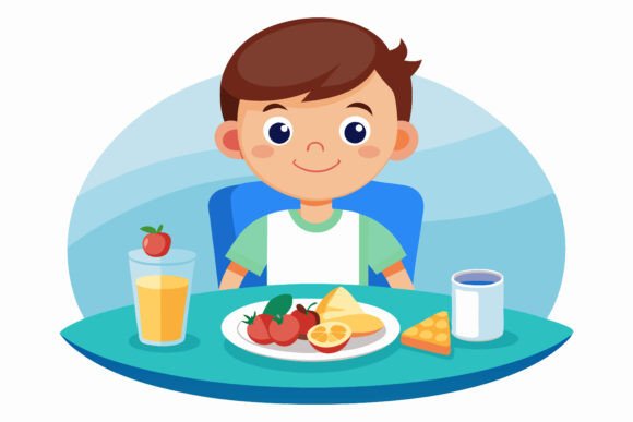 Illustrations for Health and Wellness: The Role of the Cute Little Boy Eating Healthy Food Theme