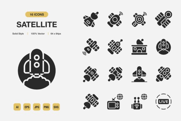 Satellite Solid Icons: Modern, Minimalist Design Essentials