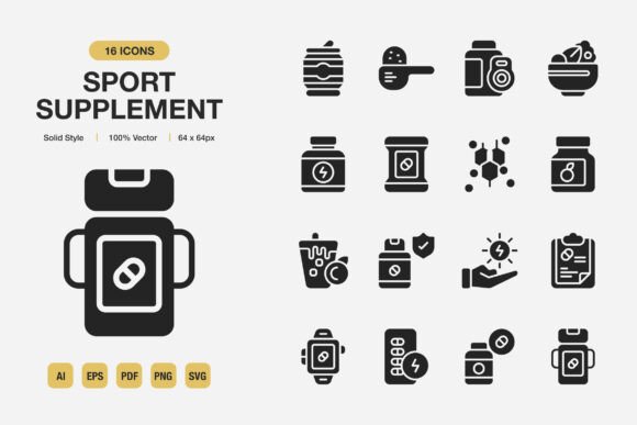 The Sport Supplement Solid Icons Set: Your Design Toolkit for Health & Fitness Projects