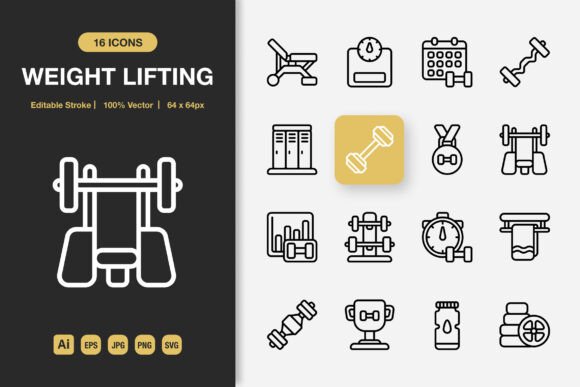 Weight Lifting Outline Icons: A Toolkit for Visual Communication
